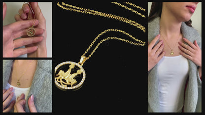 GEMINI Zodiac Necklace with Sparkling Halo | Astrology-Inspired Gold & Silver Pendant