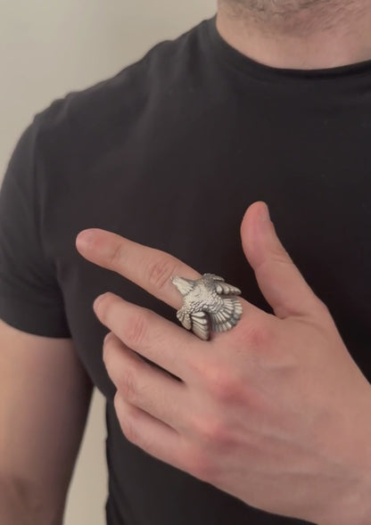 Sterling Silver Winged Eagle Ring for Men | Large Majestic Eagle Ring