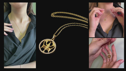 CANCER Zodiac Symbol Necklace | Horoscope Oval Pendant Necklace in Gold & Silver