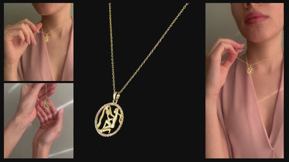 AQUARIUS Zodiac Necklace | Zodiac Gold & Silver Pendant with Diamond or Zircon Halo