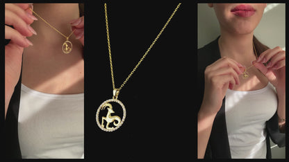 CAPRICORN Zodiac Necklace | Gold & Silver Astrology Pendant with Diamond or Zircon