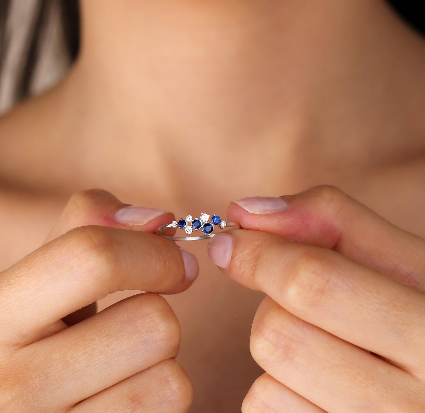 RACHEL Dazzling Sapphire Cluster Ring with Zircon or Diamond Highlights | Crafted in 8K/14K Solid Gold