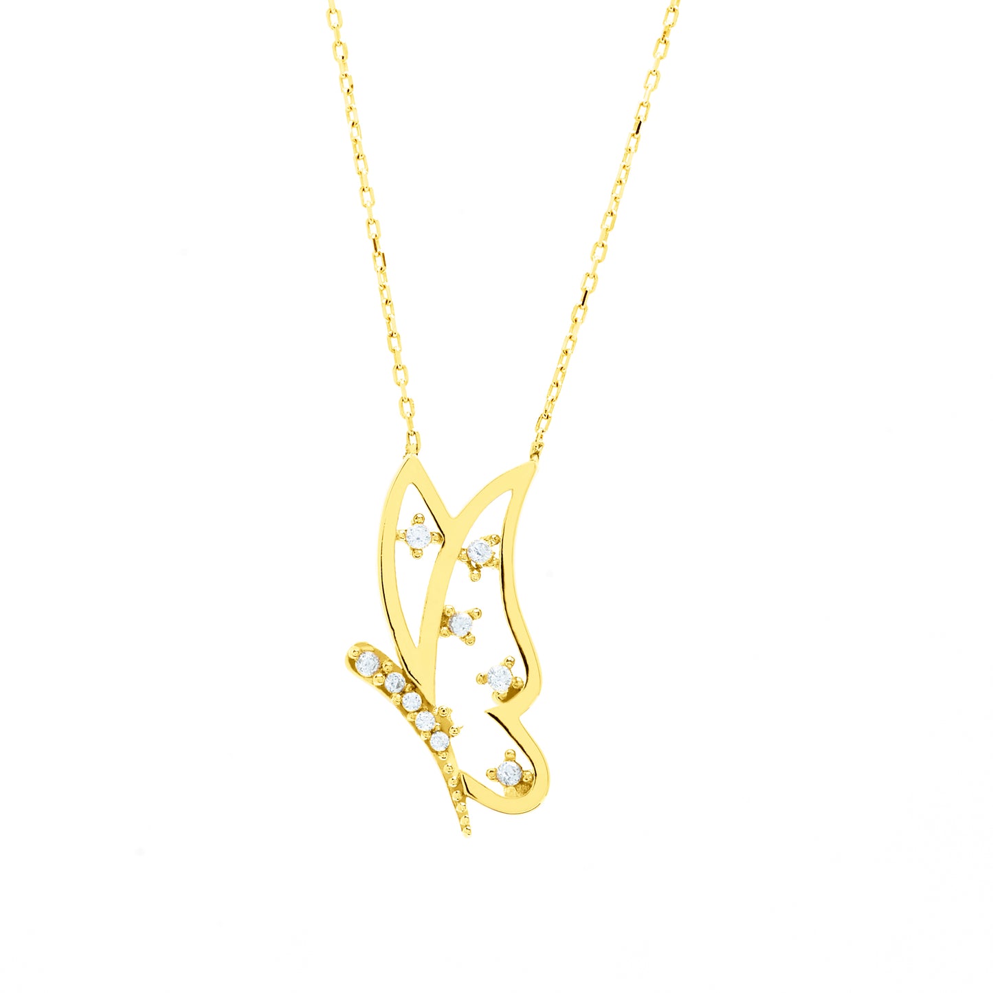 RUDDY Butterfly Outline Necklace | Elegant Gold Pendant with Zircon or Diamond Accents