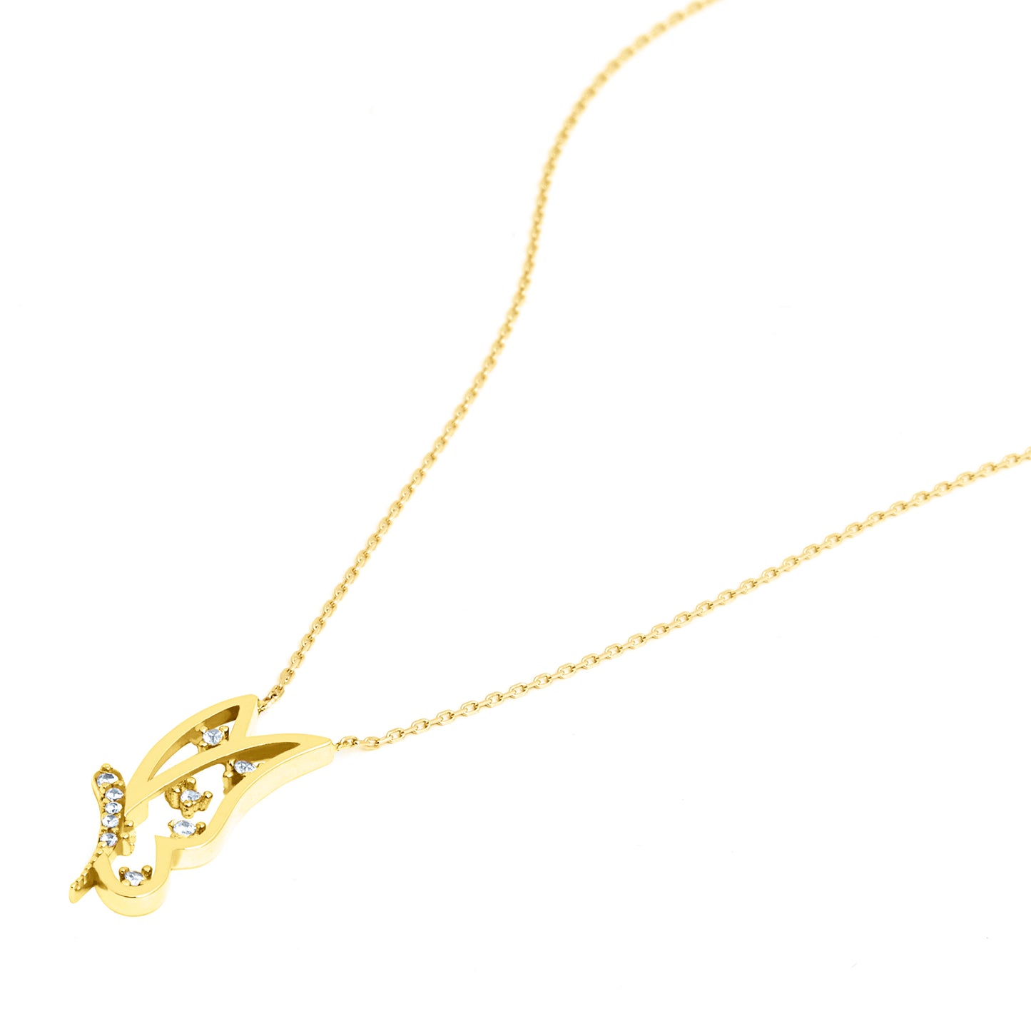 RUDDY Butterfly Outline Necklace | Elegant Gold Pendant with Zircon or Diamond Accents