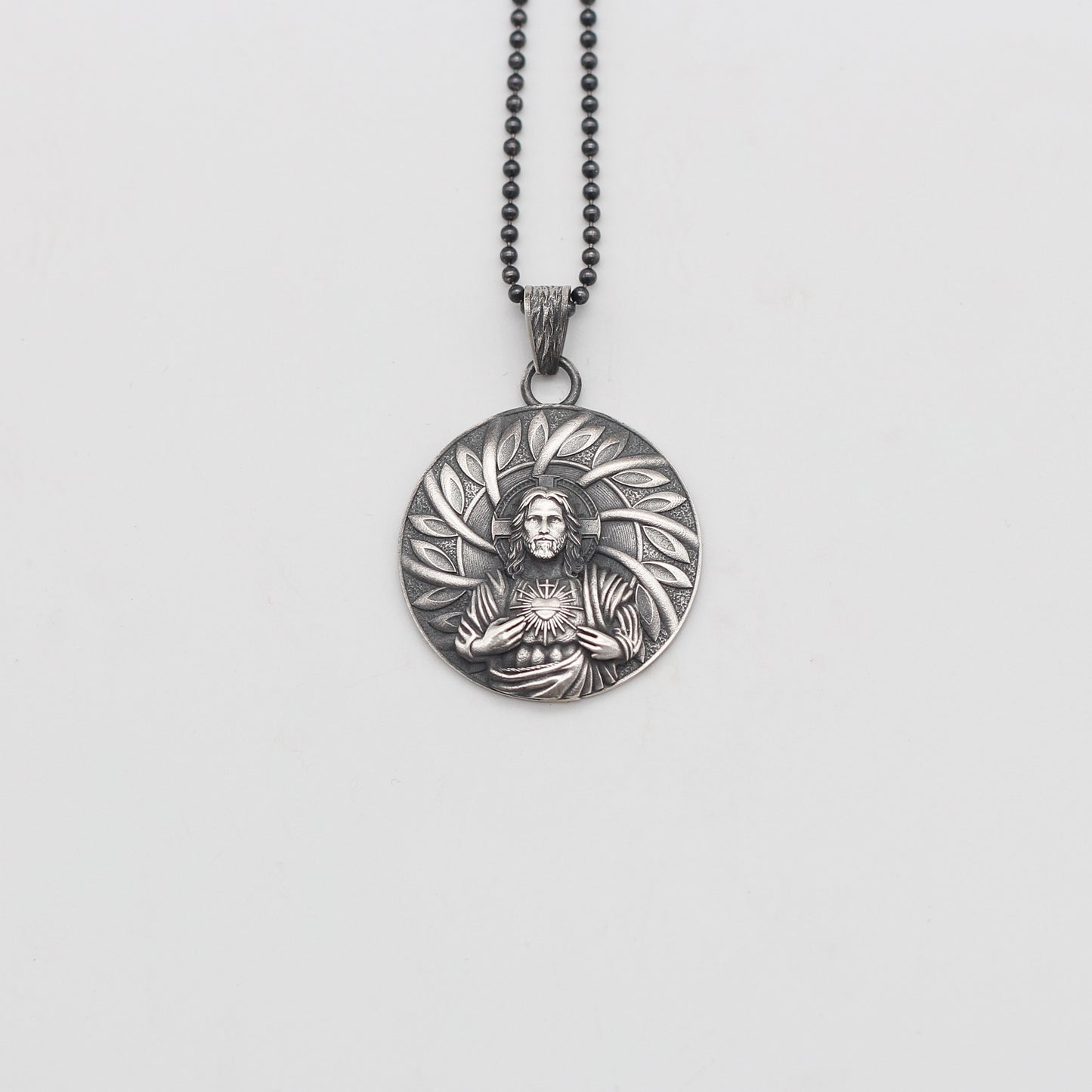 Sacred Heart Jesus Necklace in 925K Sterling Silver | Devotional Symbol Necklace Unisex