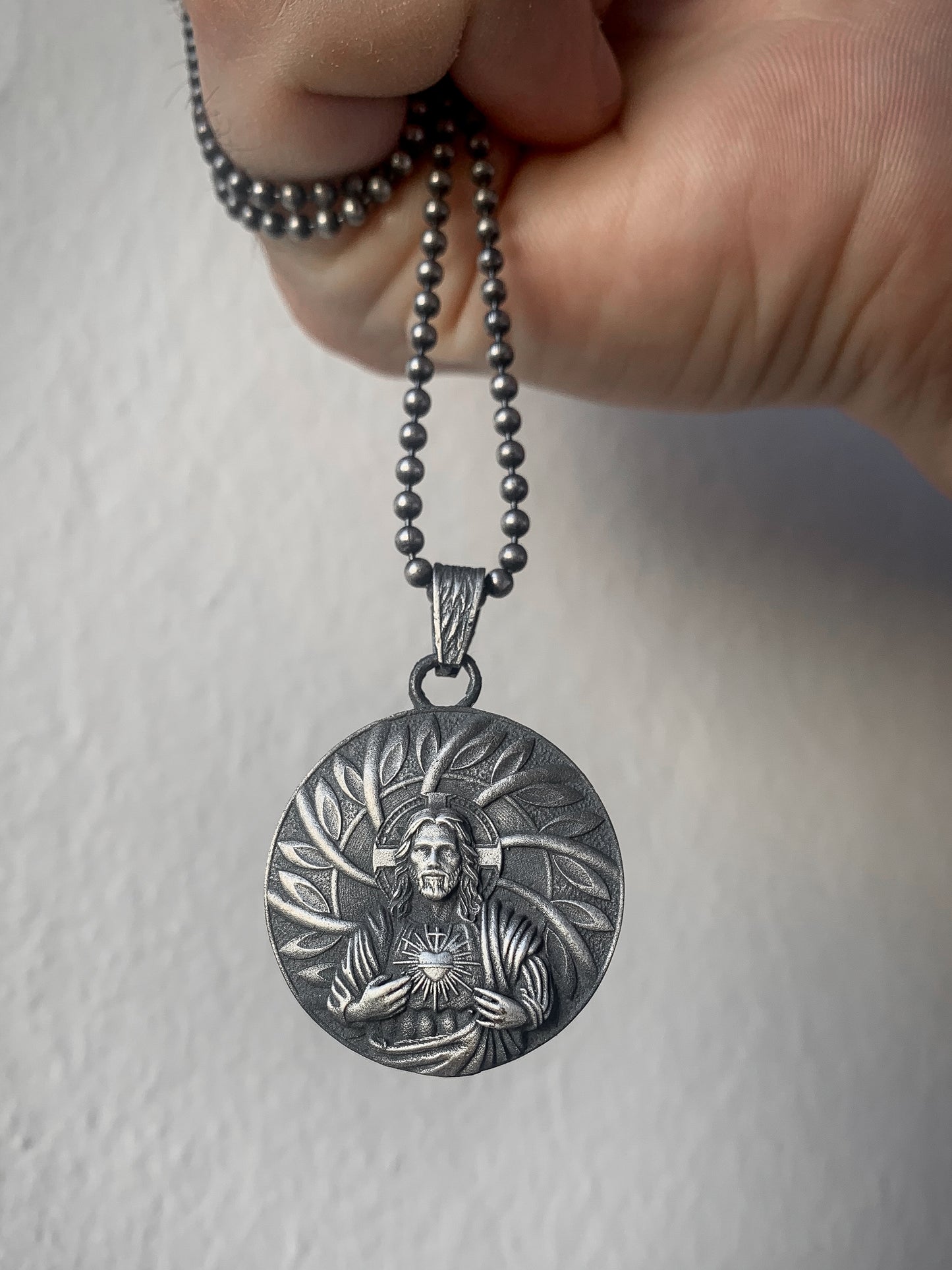 Sacred Heart Jesus Necklace in 925K Sterling Silver | Devotional Symbol Necklace Unisex