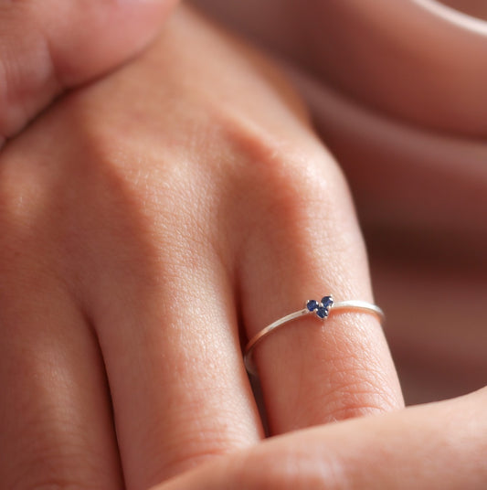 SADIE Blue Sapphire Tiny Heart Ring in 8K-14K Solid Gold | Minimalist Design for Everyday Elegance