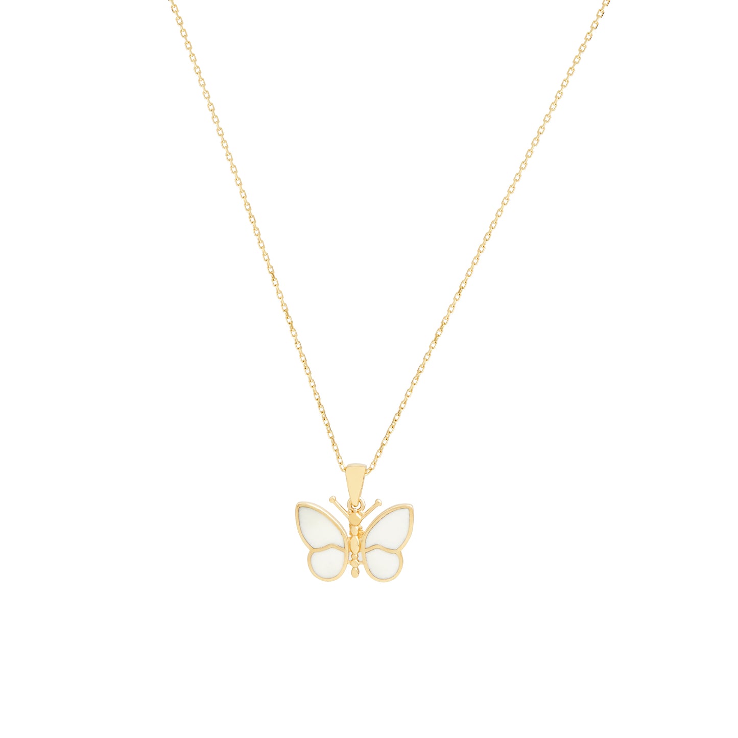 SARA White Butterfly Necklace | Elegant Enamel Pendant in Gold & Sterling Silver