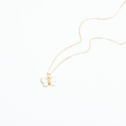 SARA White Butterfly Necklace | Elegant Enamel Pendant in Gold & Sterling Silver