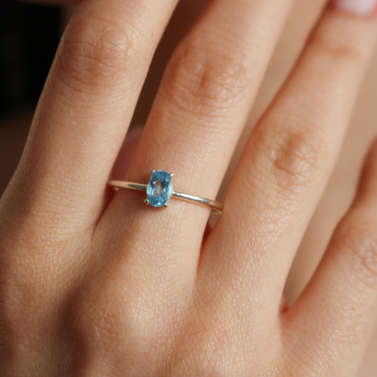 SELENE Dainty Blue Topaz Ring - Sterling Silver, 8K or 14K Gold | Luxury Engagement Ring with Blue Topaz Gemstone