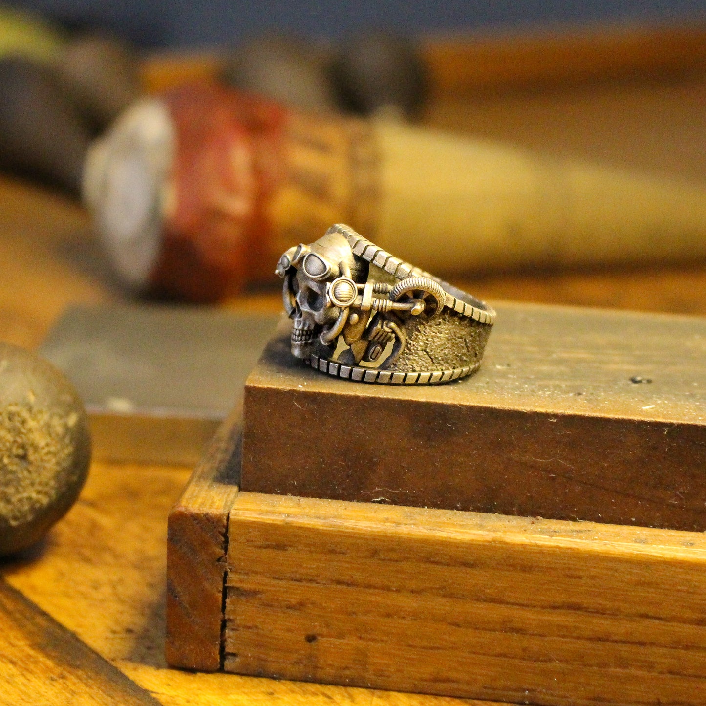 Silver Rebellious Biker-Style Skull Ring | Intricate Silver Jewelry for Men