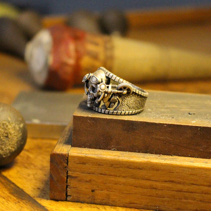 Silver Rebellious Biker-Style Skull Ring | Intricate Silver Jewelry for Men