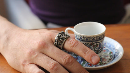 Silver Rebellious Biker-Style Skull Ring | Intricate Silver Jewelry for Men