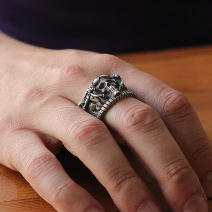 Silver Rebellious Biker-Style Skull Ring | Intricate Silver Jewelry for Men