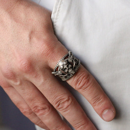 Silver Rebellious Biker-Style Skull Ring | Intricate Silver Jewelry for Men