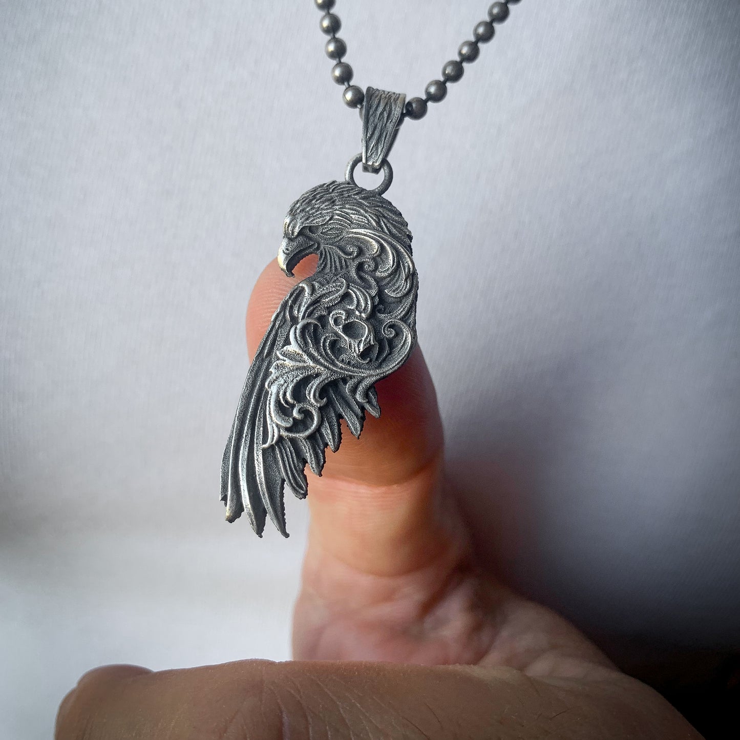 Solid Silver Eagle Necklace, Handmade Sterling Silver Rustic Eagle Pendant