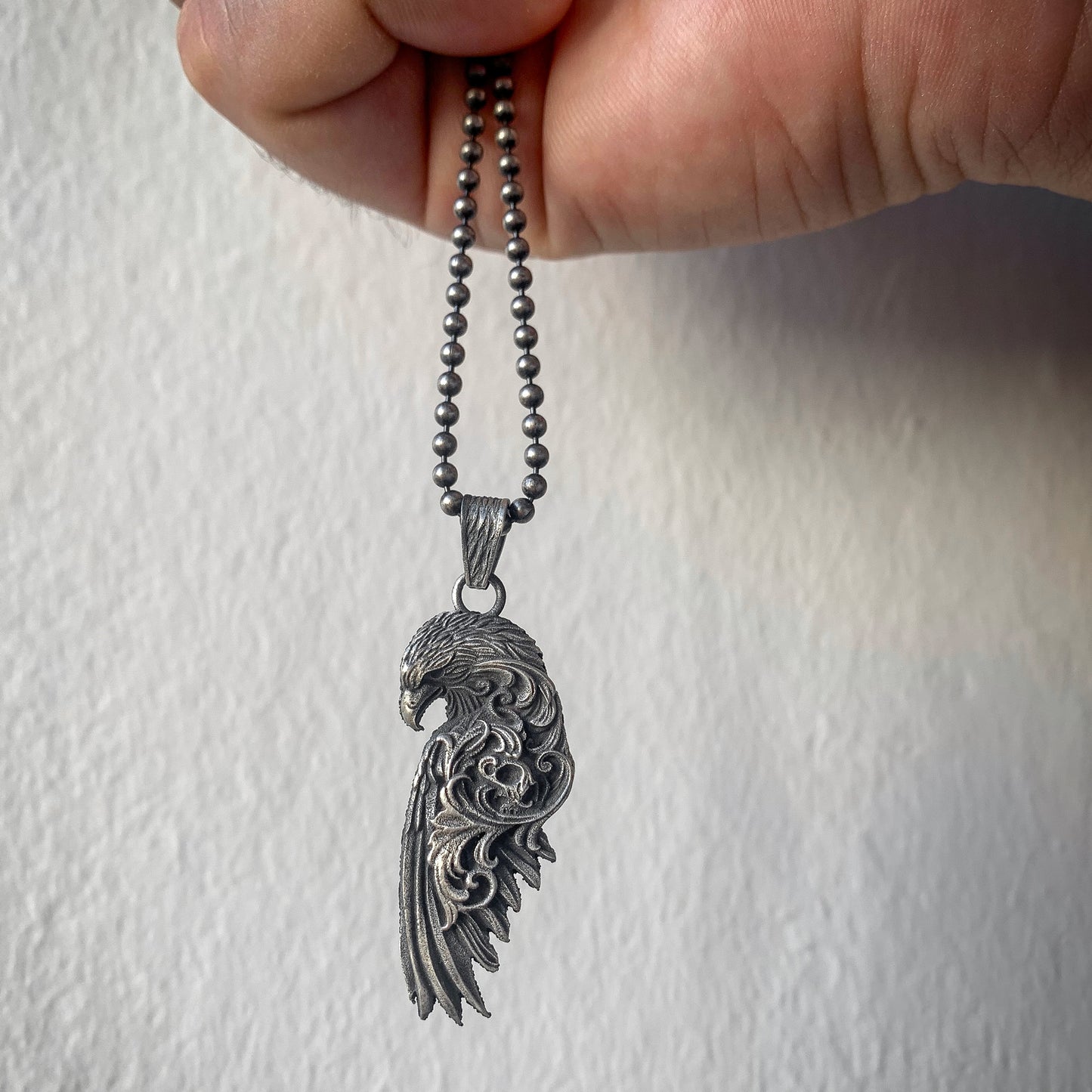 Solid Silver Eagle Necklace, Handmade Sterling Silver Rustic Eagle Pendant