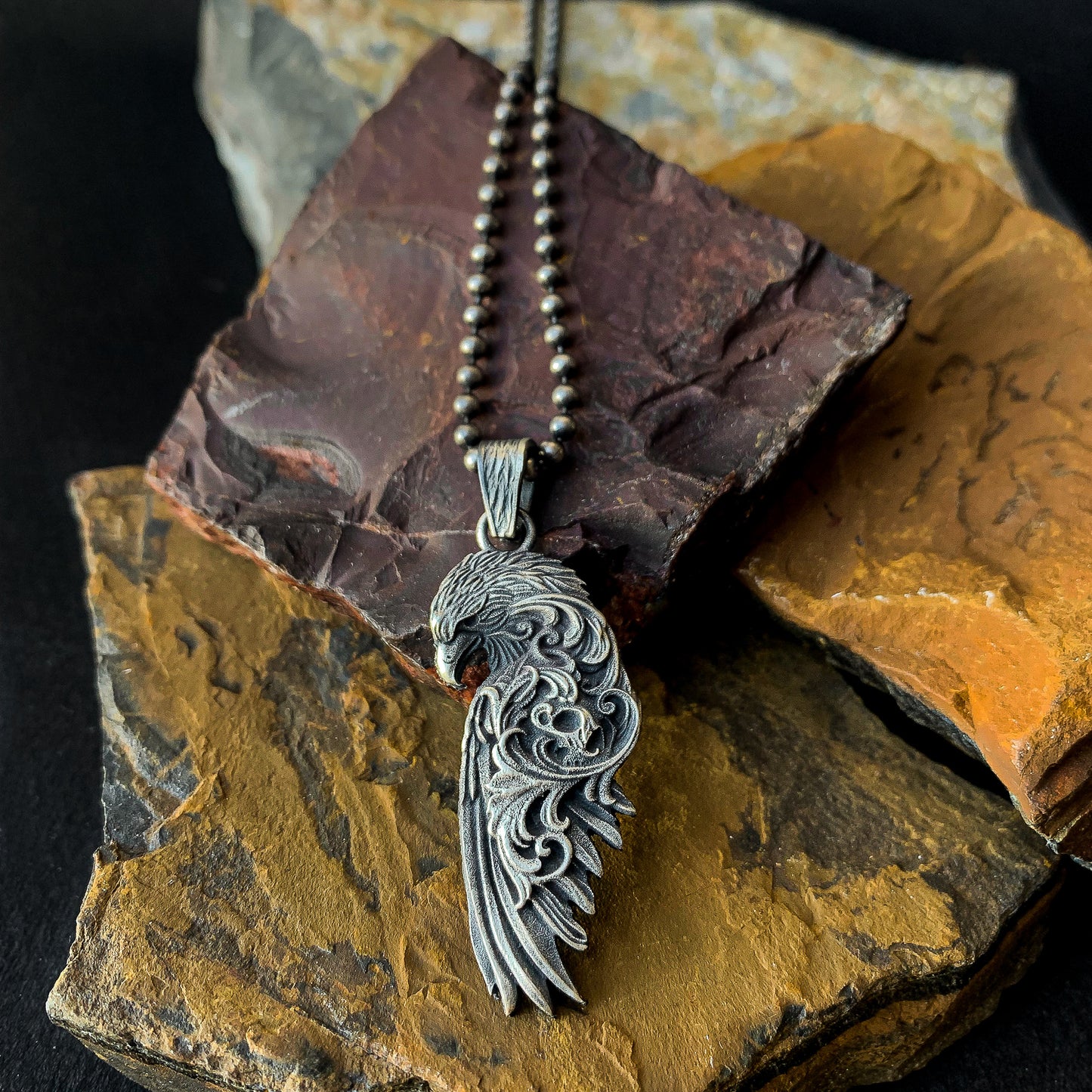 Solid Silver Eagle Necklace, Handmade Sterling Silver Rustic Eagle Pendant