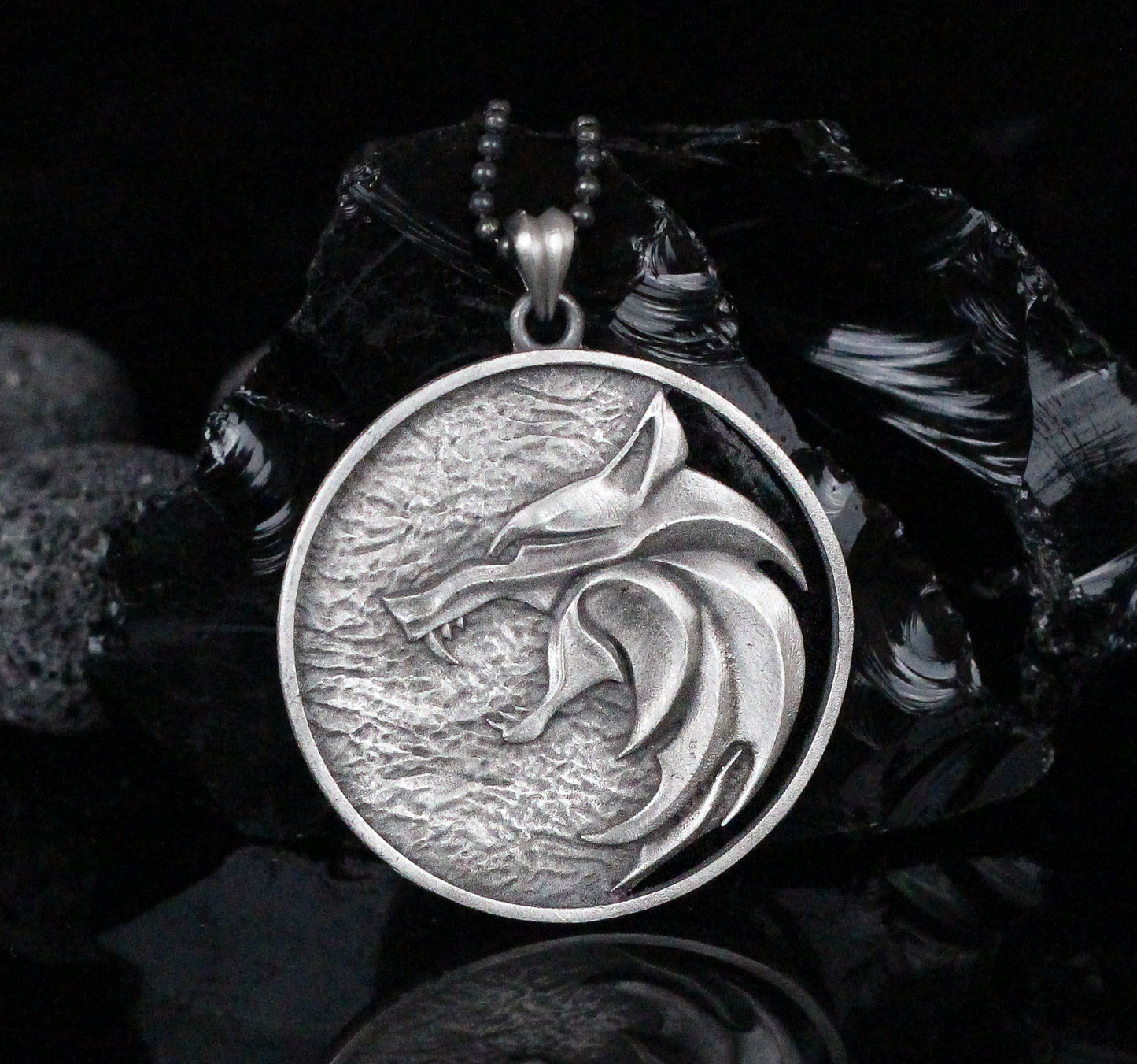 Solid Silver Wolf Men Medallion, Silver Wolf Pendant