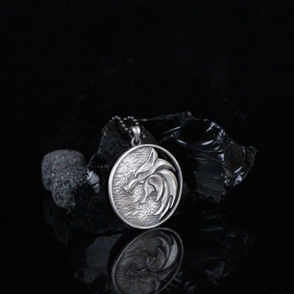 Solid Silver Wolf Men Medallion, Silver Wolf Pendant