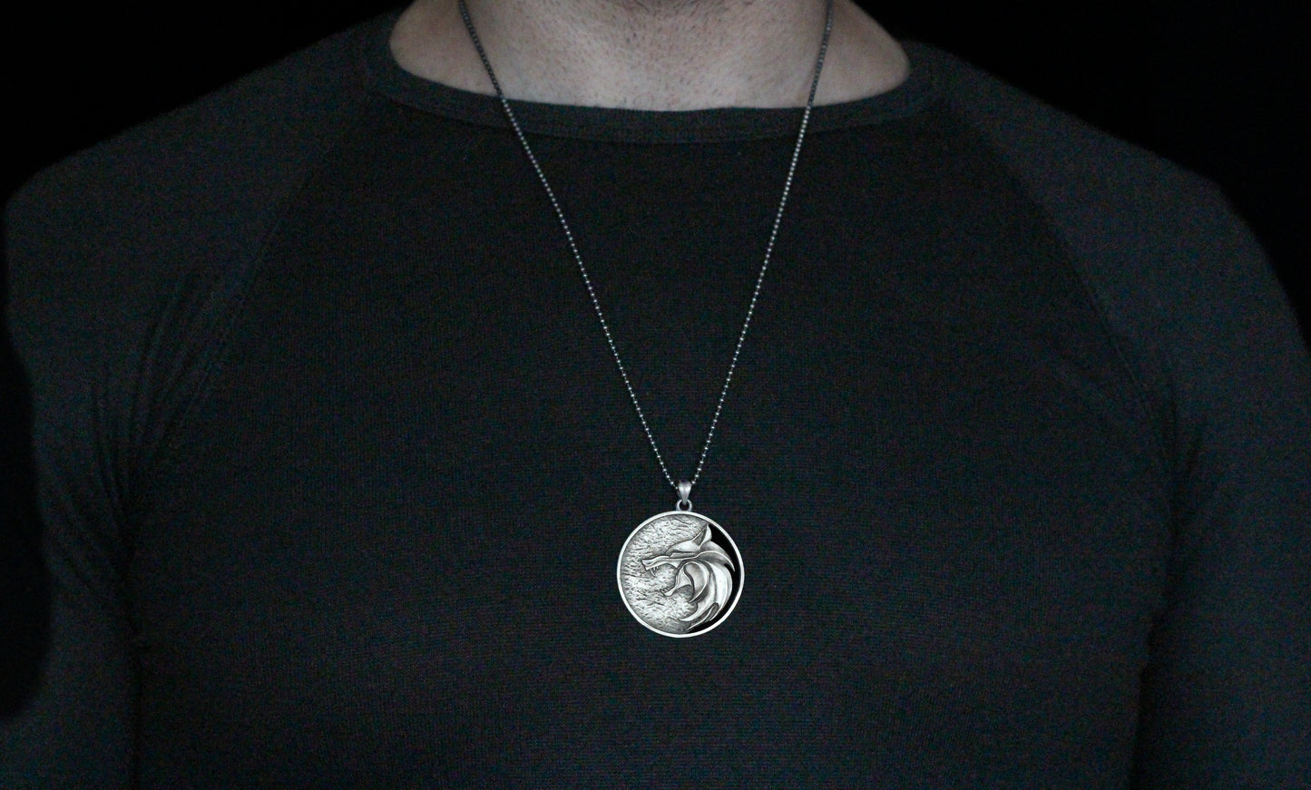 Solid Silver Wolf Men Medallion, Silver Wolf Pendant