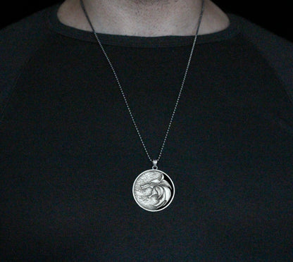 Solid Silver Wolf Men Medallion, Silver Wolf Pendant