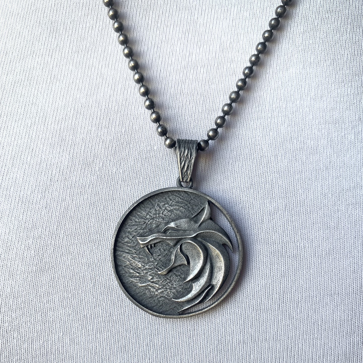 Solid Silver Wolf Men Medallion, Silver Wolf Pendant