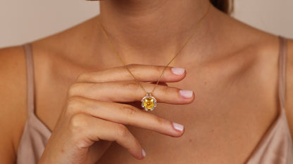 SORAYA Luxury Natural Yellow Sapphire Necklace | 14K & 8K Gold Gemstone Pendant Gift