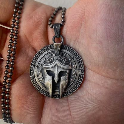 Spartan Helmet Necklace in Sterling Silver | A Tribute to Ancient Warriors Medallion Necklace