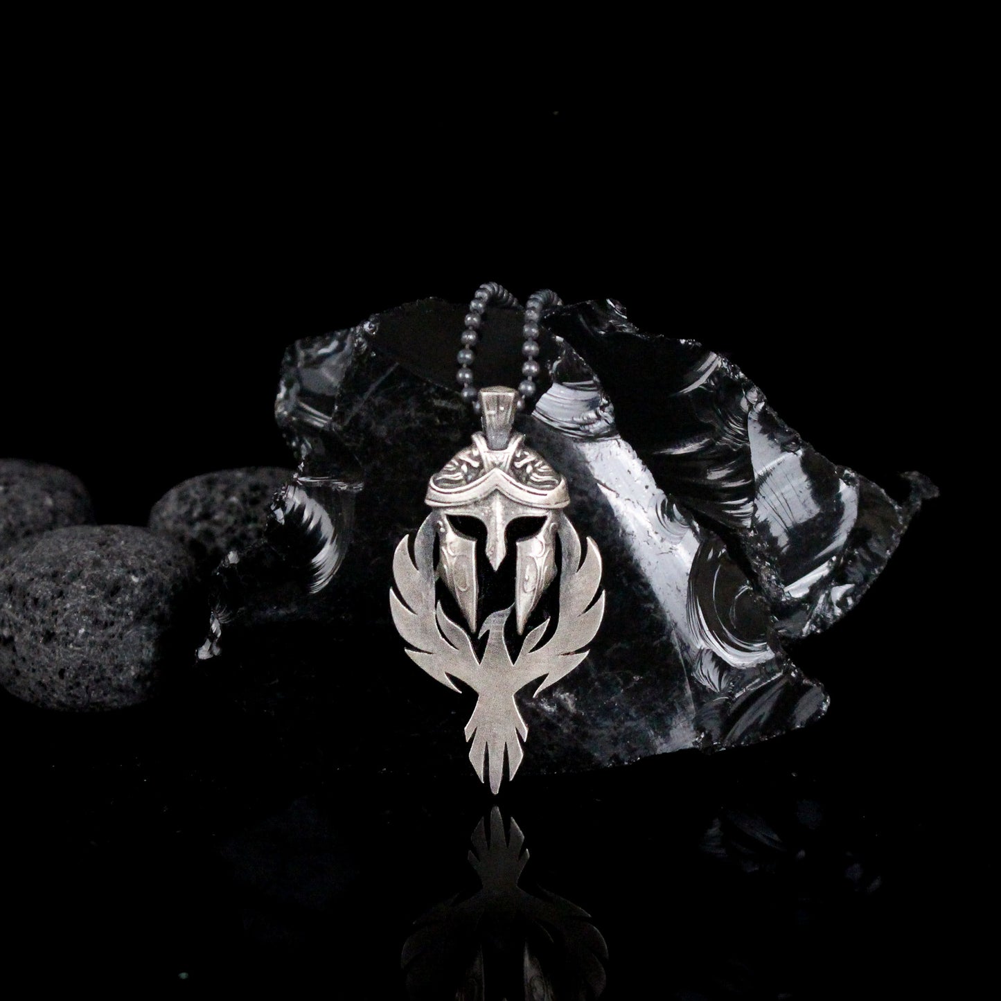 Spartan Warrior Helmet and Phoenix Necklace | 925K Sterling Silver Bold Statement Necklace