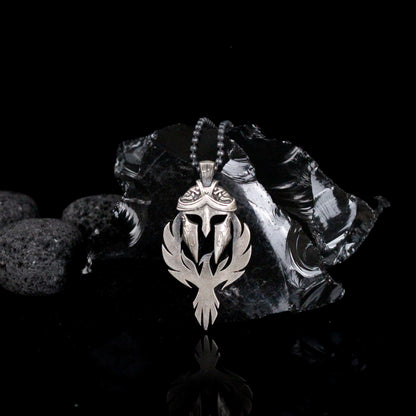 Spartan Warrior Helmet and Phoenix Necklace | 925K Sterling Silver Bold Statement Necklace