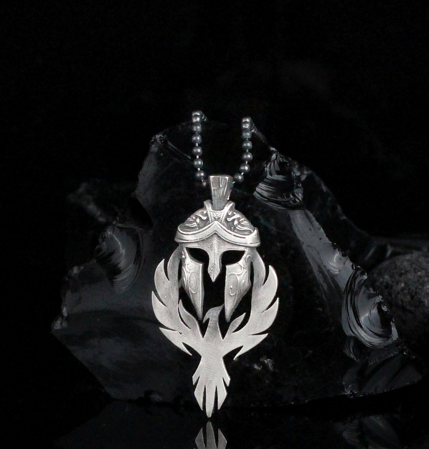 Spartan Warrior Helmet and Phoenix Necklace | 925K Sterling Silver Bold Statement Necklace