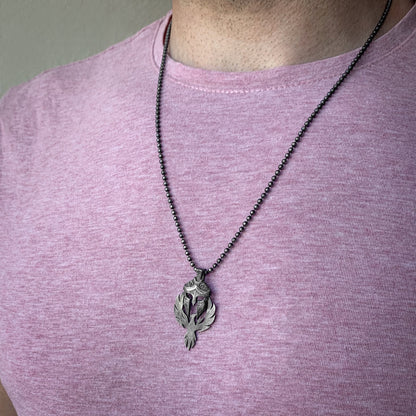 Spartan Warrior Helmet and Phoenix Necklace | 925K Sterling Silver Bold Statement Necklace