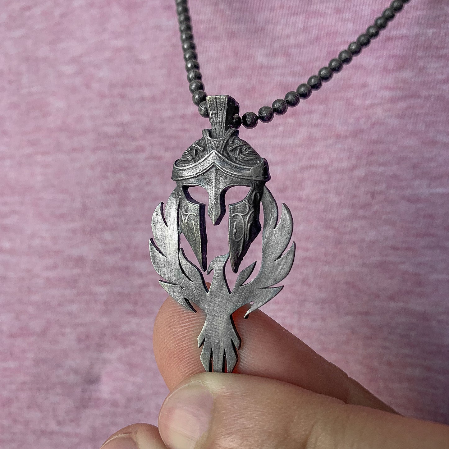 Spartan Warrior Helmet and Phoenix Necklace | 925K Sterling Silver Bold Statement Necklace