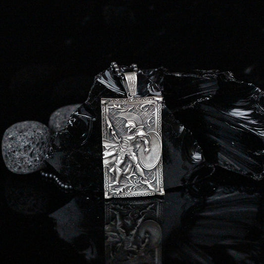 Spartan Warrior Necklace in 925K Sterling Silver | Bold Greek Mythology Design Pendant Necklace