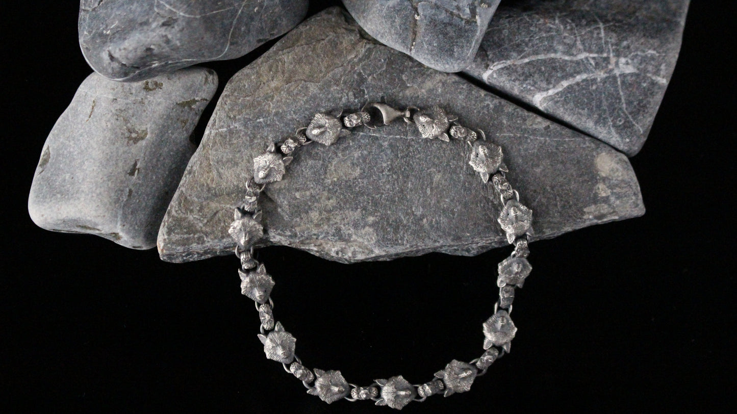 Sterling Silver Bold Wolf Head Bracelet for Men | Handmade Statement Bracelet for Men