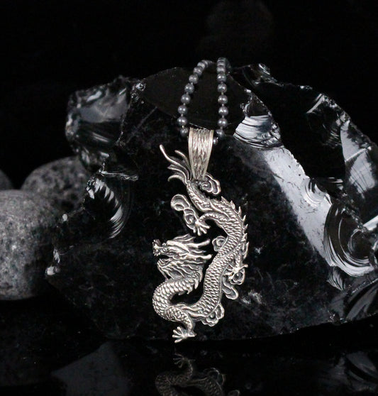 Sterling Silver Chinese Dragon Necklace | Majestic Silver Dragon Necklace for Men