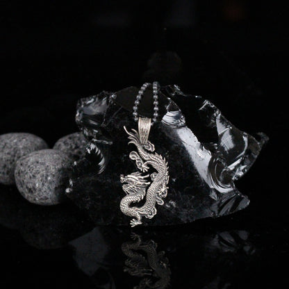 Sterling Silver Chinese Dragon Necklace | Majestic Silver Dragon Necklace for Men