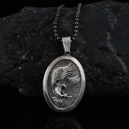 Sterling Silver Eagle Medallion, Rustic Eagle Necklace