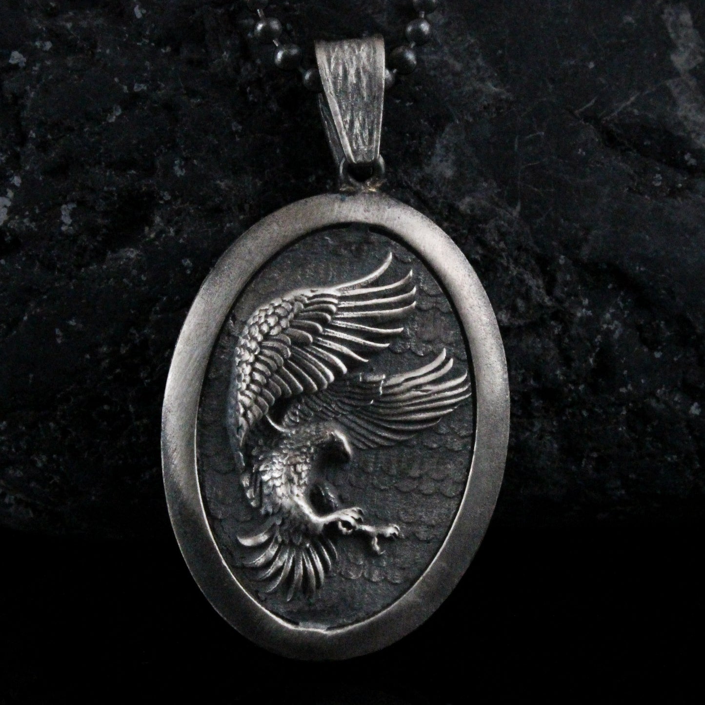 Sterling Silver Eagle Medallion, Rustic Eagle Necklace