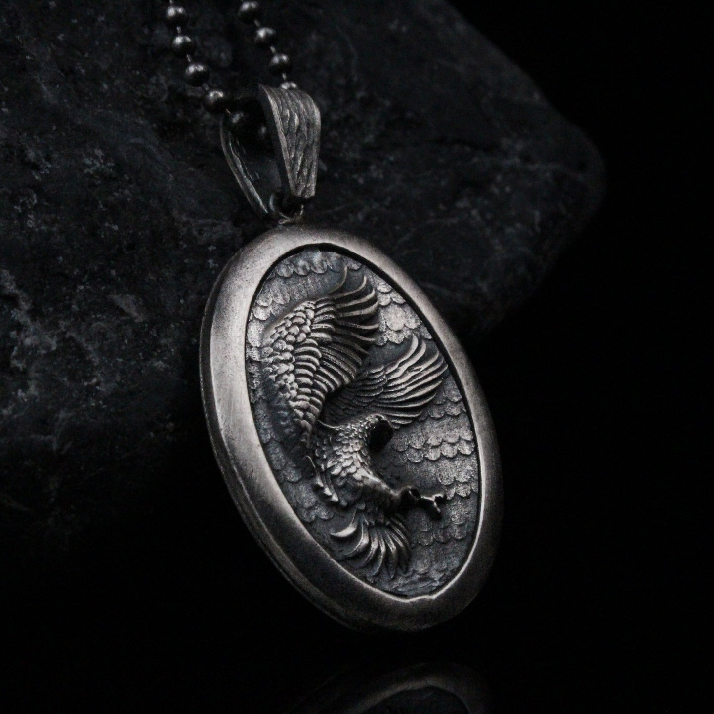 Sterling Silver Eagle Medallion, Rustic Eagle Necklace