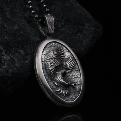 Sterling Silver Eagle Medallion, Rustic Eagle Necklace