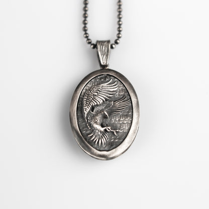 Sterling Silver Eagle Medallion, Rustic Eagle Necklace