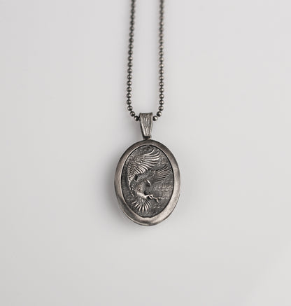 Sterling Silver Eagle Medallion, Rustic Eagle Necklace