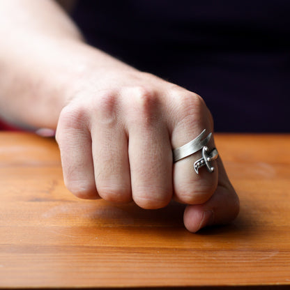 Sterling Silver Large Sword Ring | Bold and Artistic Adjustable Design for Men