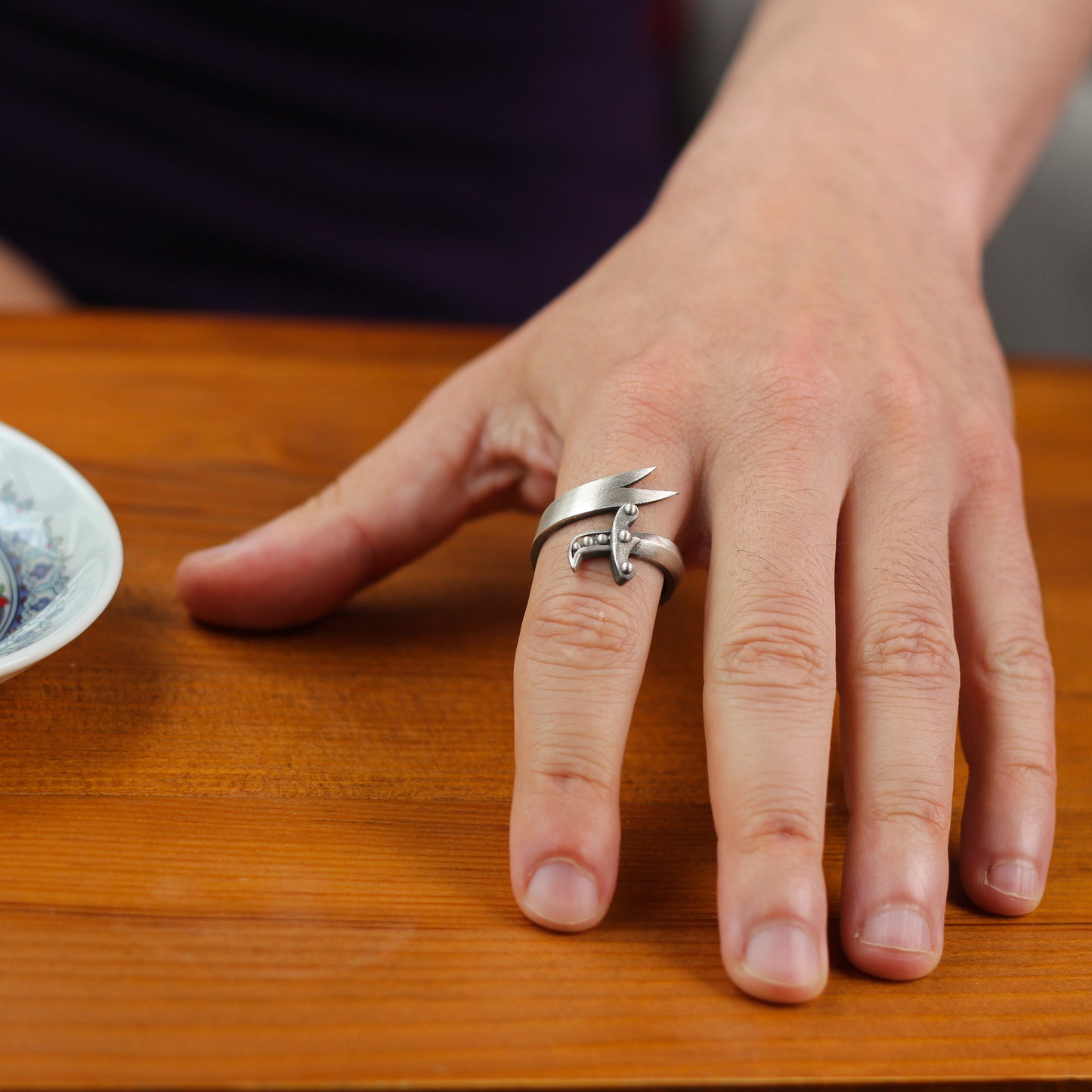 Sterling Silver Large Sword Ring | Bold and Artistic Adjustable Design for Men