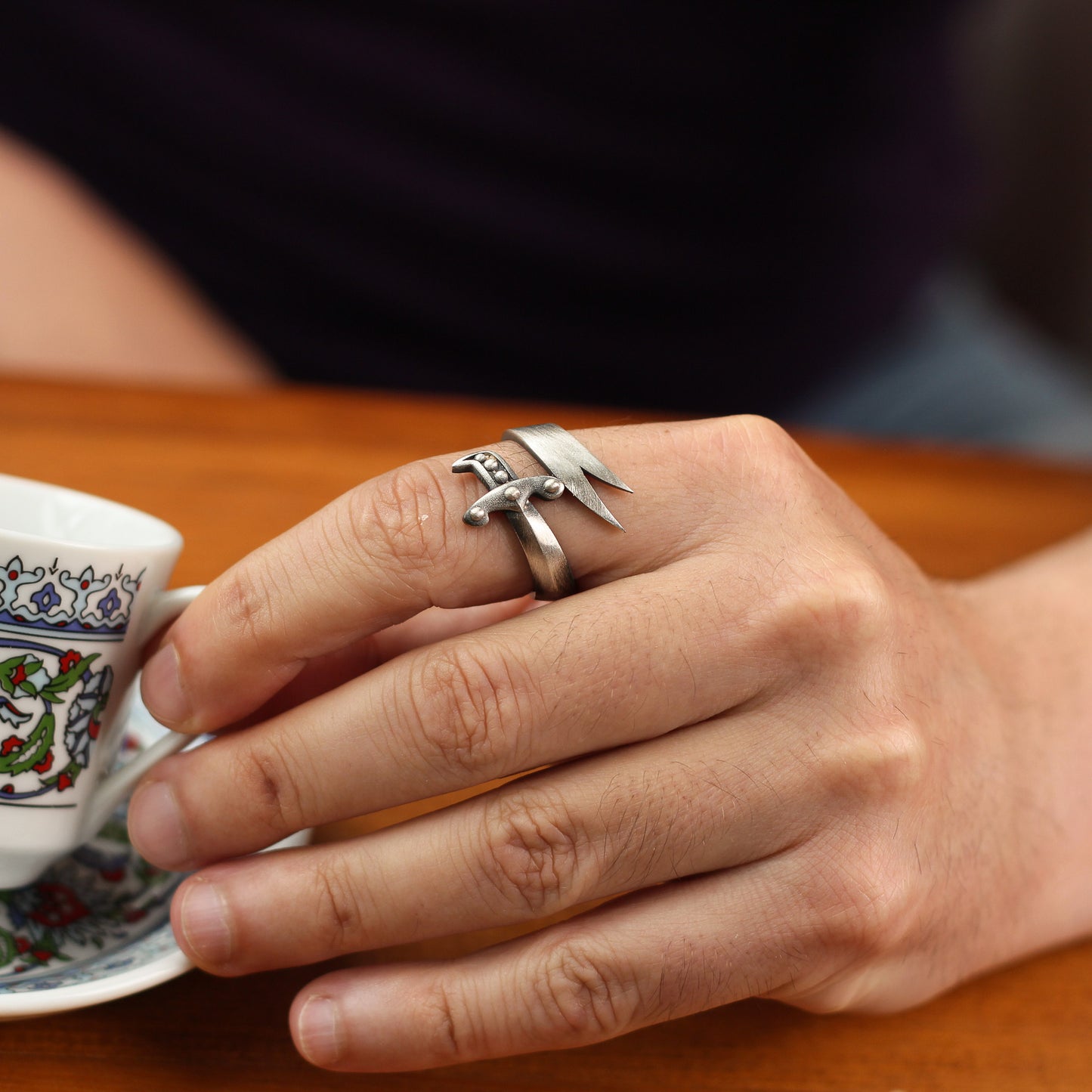 Sterling Silver Large Sword Ring | Bold and Artistic Adjustable Design for Men