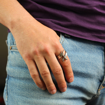 Sterling Silver Large Sword Ring | Bold and Artistic Adjustable Design for Men