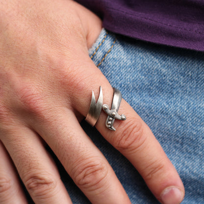 Sterling Silver Large Sword Ring | Bold and Artistic Adjustable Design for Men