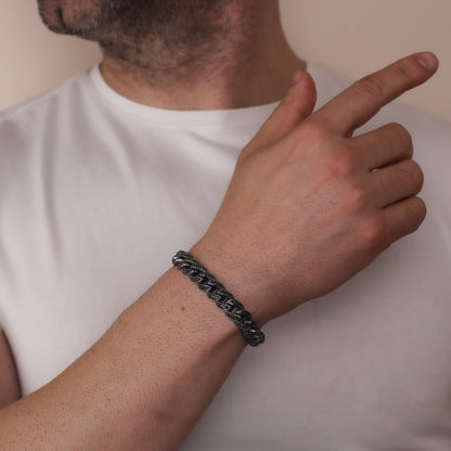 Sterling Silver Men's Bracelet with Black Zircon Stones | Bold and Refined Design Jewelry